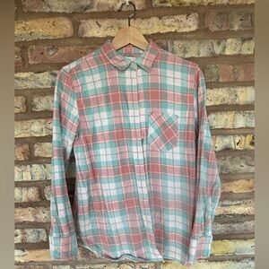 J Crew Classic pink and Aqua blue flannel